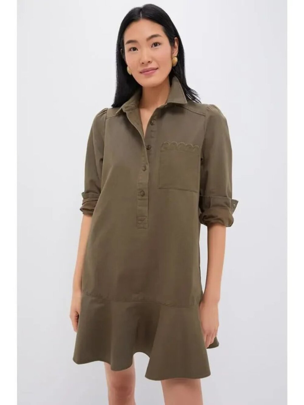 TUCKERNUCK Army Green Chino Callahan Shirt Dress ,Size XS